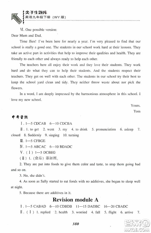 辽宁教育出版社2020尖子生题库最新升级九年级英语下册外研版答案