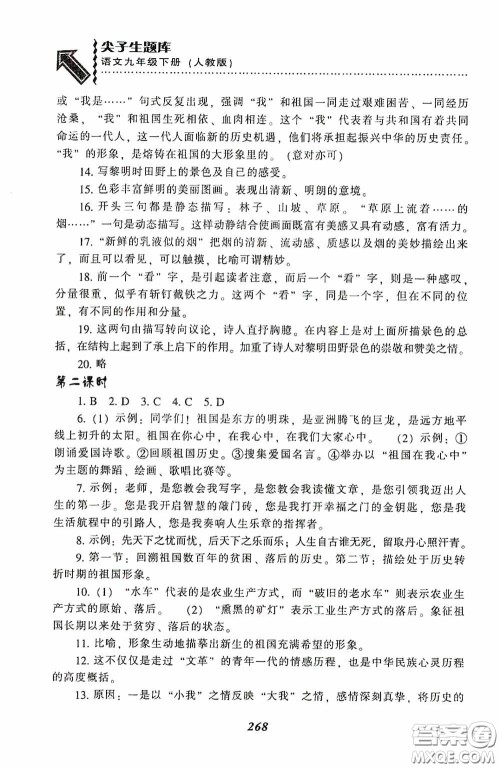 辽宁教育出版社2020尖子生题库最新升级九年级语文下册人教版答案