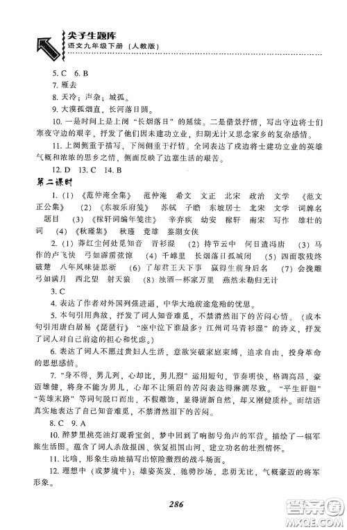 辽宁教育出版社2020尖子生题库最新升级九年级语文下册人教版答案