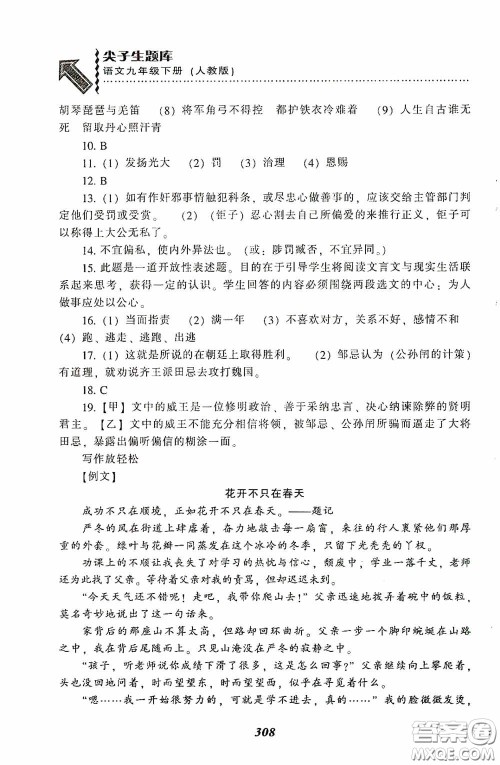 辽宁教育出版社2020尖子生题库最新升级九年级语文下册人教版答案