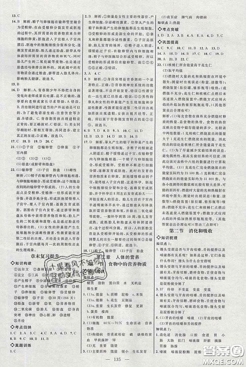 2020春名师助学系列细解巧练七年级生物下册人教版答案 2020春名师助学系列细解巧练七年级生物下册人教版答案