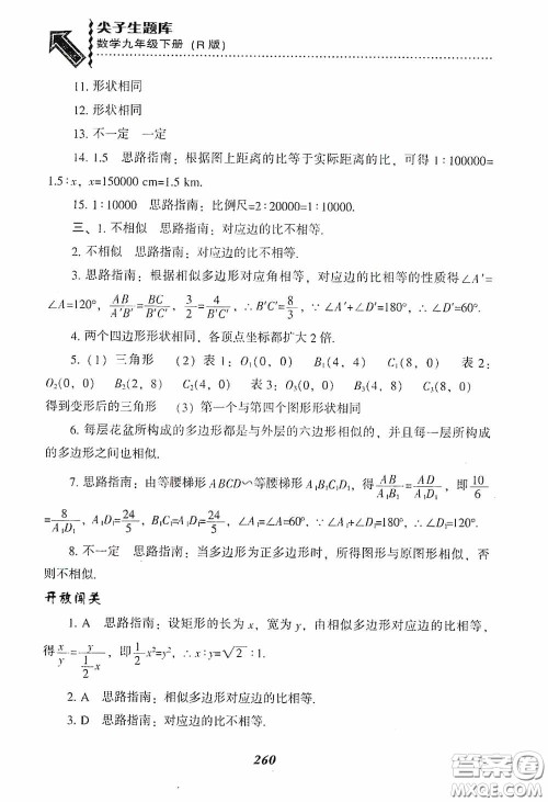 辽宁教育出版社2020尖子生题库九年级数学下册人教版答案