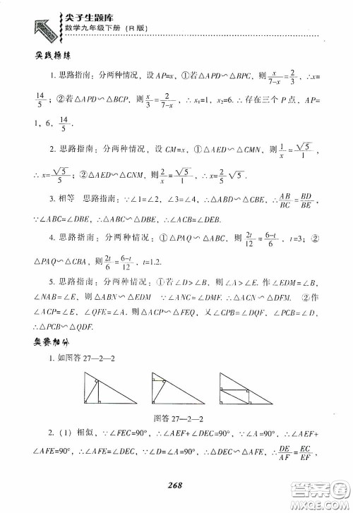 辽宁教育出版社2020尖子生题库九年级数学下册人教版答案