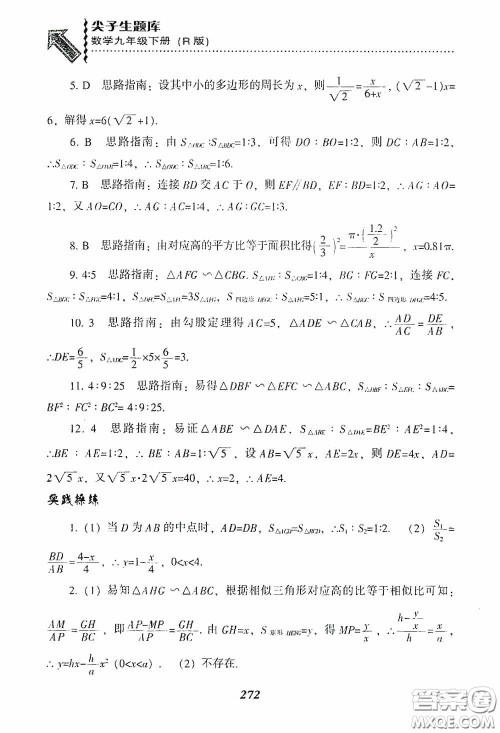 辽宁教育出版社2020尖子生题库九年级数学下册人教版答案