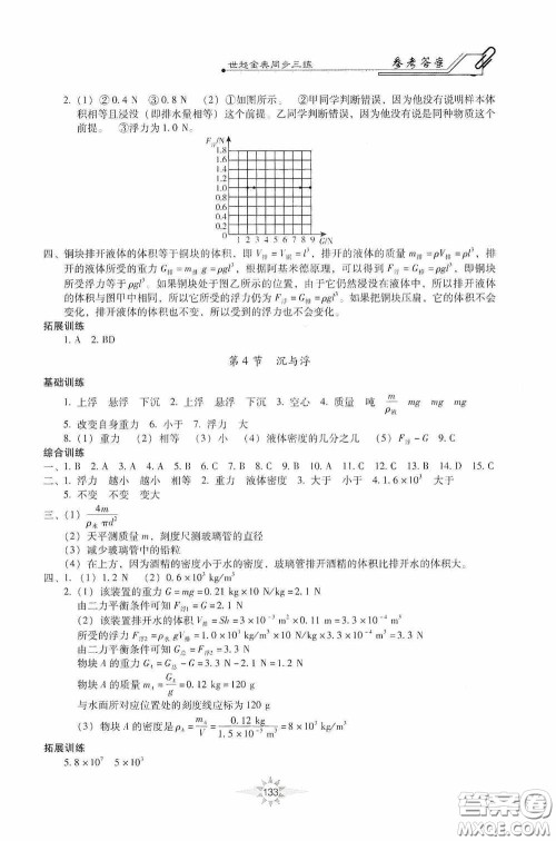 河北少年儿童出版社2020世超金典同步三练八年级物理下册教科版答案
