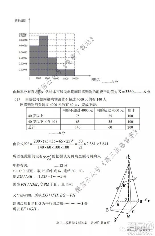 保定2020年高三第二次模拟考试文科数学试题及答案