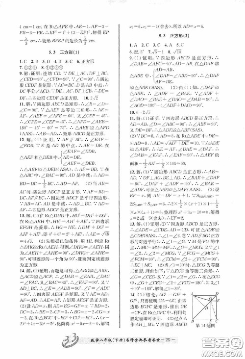 云南科技出版社2020名师金典八年级数学下册浙教版B本答案 云南科技出版社2020名师金典八年级数学下册浙教版B本答案