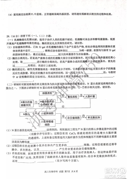 2019学年第二学期浙江七彩阳光新高考研究联盟阶段性评估高三生物试题及答案 2019学年第二学期浙江七彩阳光新高考研究联盟阶段性评估高三生物试题及答案
