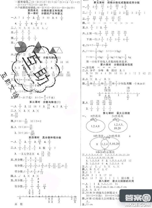 2020新版夺冠新课堂随堂练测五年级数学下册人教版答案