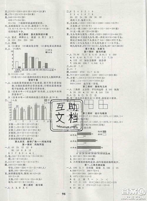 2020新版夺冠新课堂随堂练测四年级数学下册人教版答案