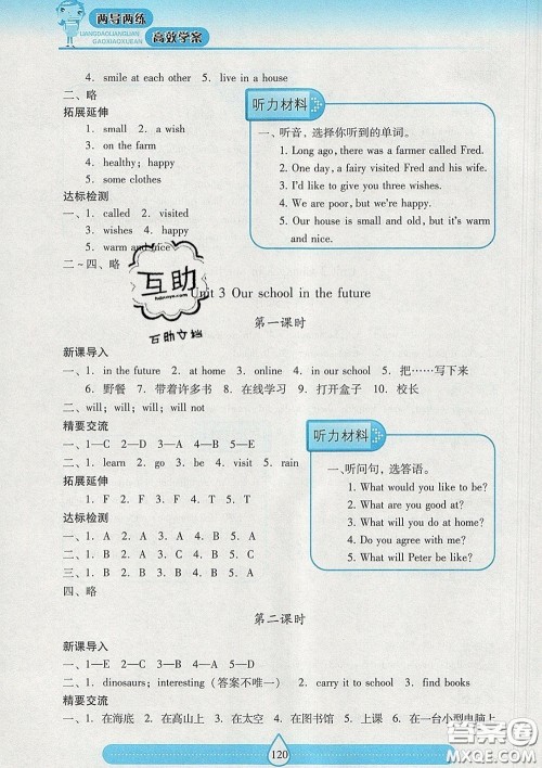 2020新版两导两练高效学案六年级英语下册上教版答案