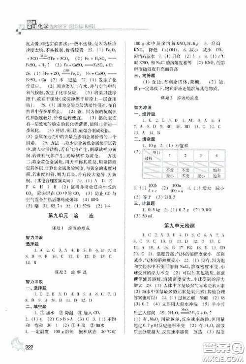 东南大学出版社2020名师点拨课课通教材全解析九年级化学下册人教版答案