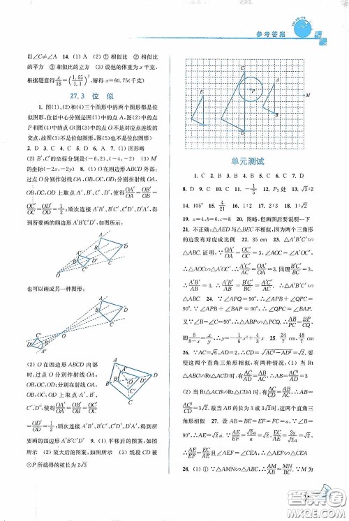 东南大学出版社2020名师点拨课课通教材全解析九年级数学下册人教版答案