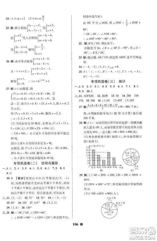 2020新版优加全能大考卷下册七年级数学下册人教版RJ参考答案 2020新版优加全能大考卷下册七年级数学下册人教版RJ参考答案