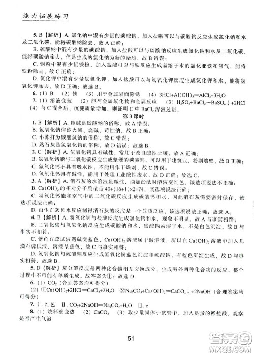 江海出版社2020能力拓展训练课堂小考卷九年级化学下册上教版答案