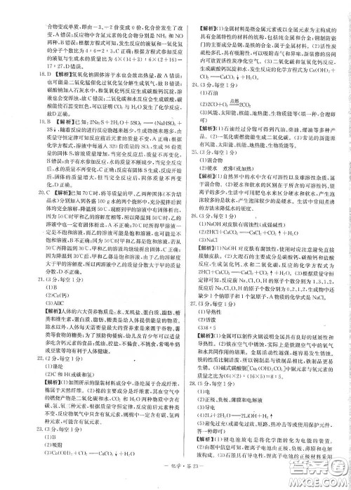 西藏人民出版社2020天利38套对接中考单元专题双测卷九年级化学下册人教版答案