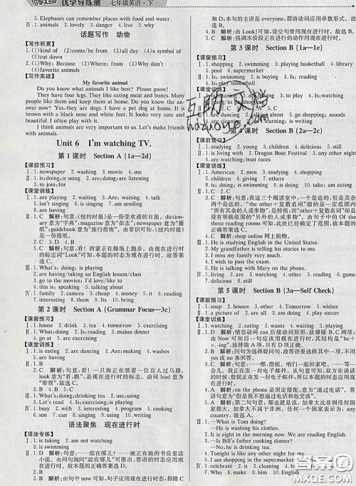 2020春提分教练优学导练测七年级英语下册人教版答案