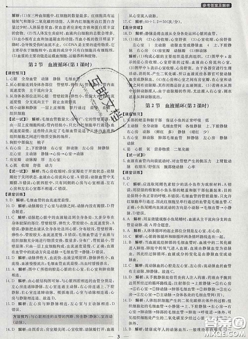 2020春提分教练优学导练测七年级生物下册北师版答案