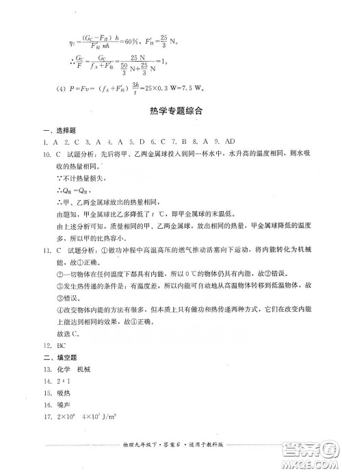 四川教育出版社2020课程标准初中单元测试物理九年级下册教科版答案