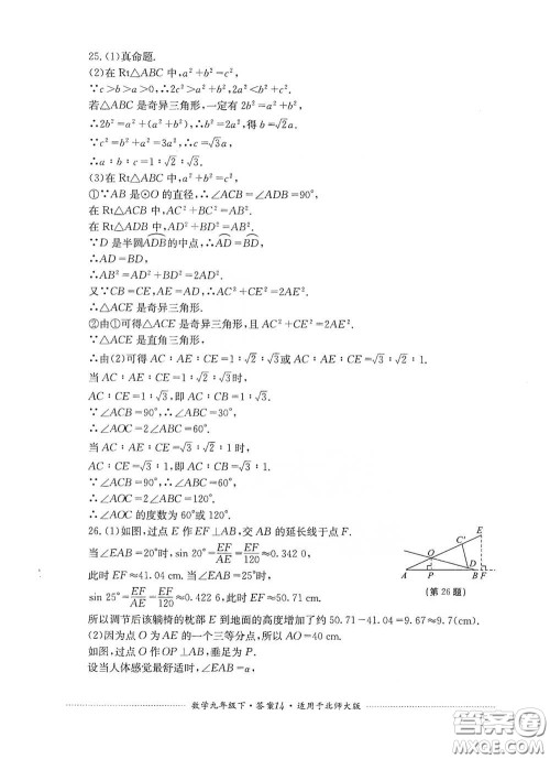 四川教育出版社2020课程标准初中单元测试数学九年级下册北师大版答案