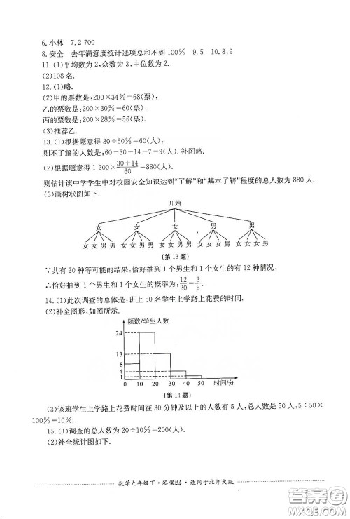 四川教育出版社2020课程标准初中单元测试数学九年级下册北师大版答案