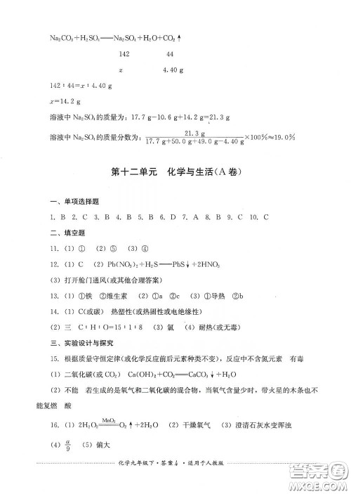 四川教育出版社2020课程标准初中单元测试九年级化学下册人教版答案 四川教育出版社2020课程标准初中单元测试九年级化学下册人教版答案