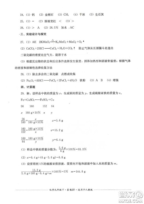四川教育出版社2020课程标准初中单元测试九年级化学下册人教版答案 四川教育出版社2020课程标准初中单元测试九年级化学下册人教版答案