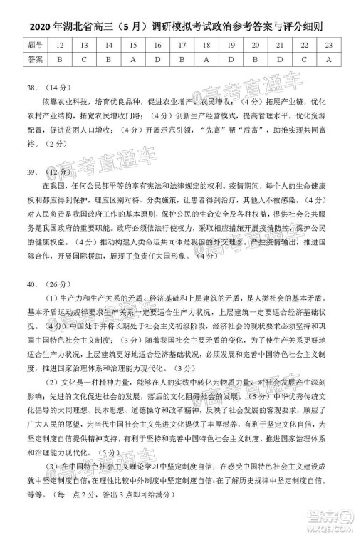 2020年湖北省高三5月调研模拟考试文科综合试题及答案 2020年湖北省高三5月调研模拟考试文科综合试题及答案