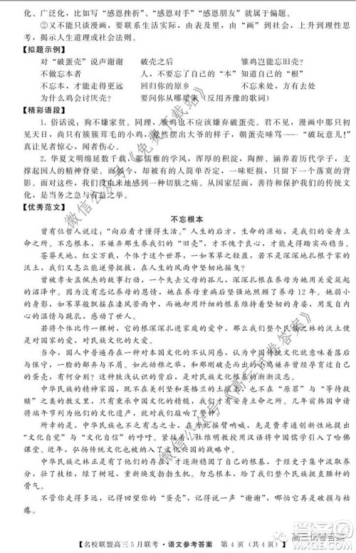 名校联盟2019-2020学年下学期高三5月联考语文试题及答案 名校联盟2019-2020学年下学期高三5月联考语文试题及答案