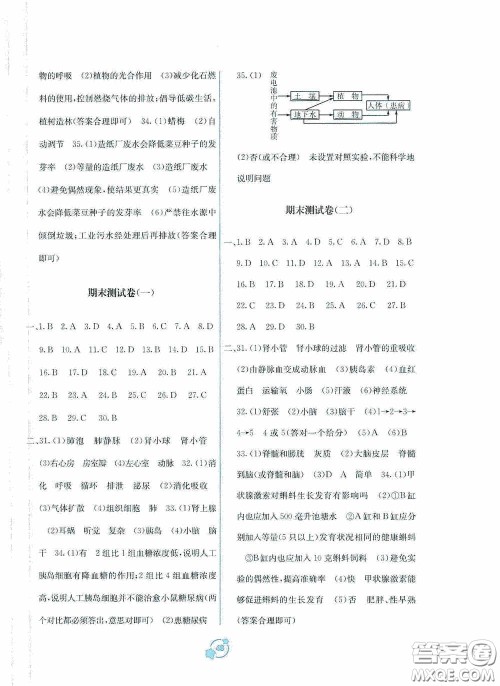 广西教育出版社2020自主学习能力测评单元测试七年级生物下册A版答案