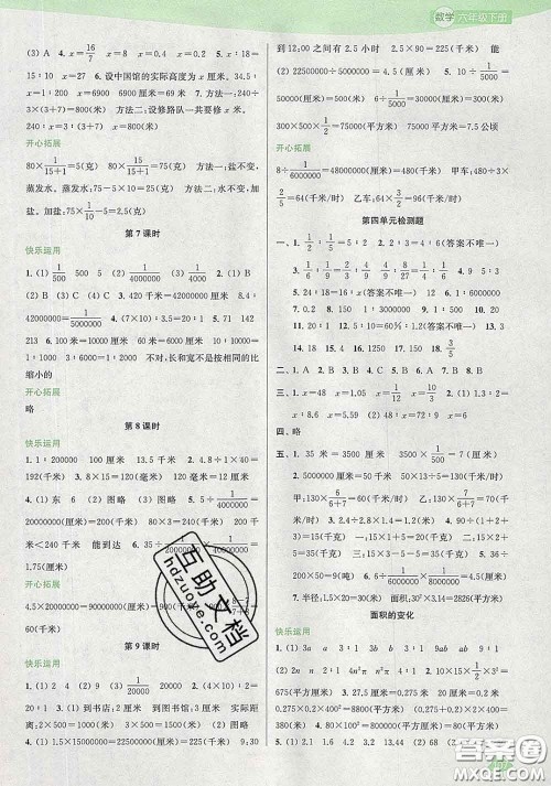 2020春金钥匙1+1课时作业六年级数学下册江苏版答案