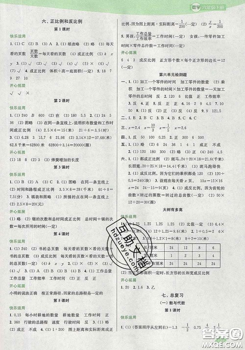 2020春金钥匙1+1课时作业六年级数学下册江苏版答案