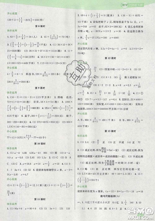 2020春金钥匙1+1课时作业六年级数学下册江苏版答案