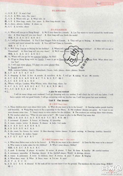 2020春金钥匙1+1课时作业六年级英语下册江苏版答案 2020春金钥匙1+1课时作业六年级英语下册江苏版答案