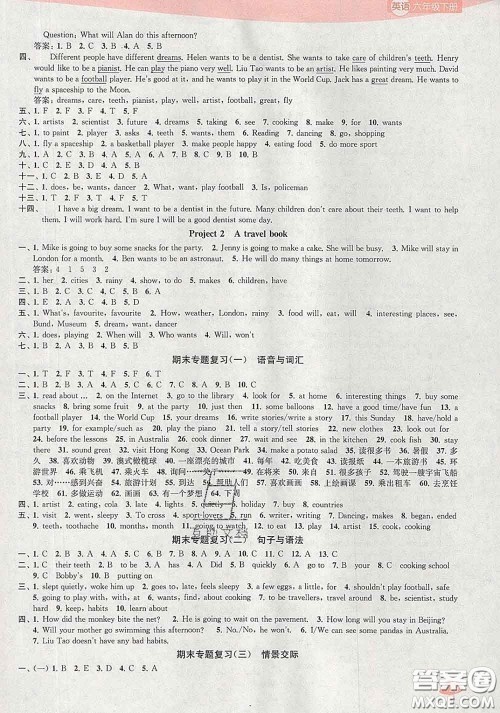 2020春金钥匙1+1课时作业六年级英语下册江苏版答案 2020春金钥匙1+1课时作业六年级英语下册江苏版答案