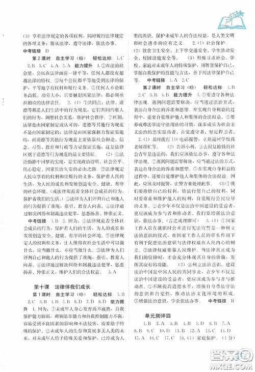 广西教育出版社2020自主学习能力测评七年级道德与法治下册人教版答案