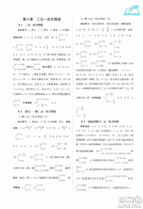 广西教育出版社2020自主学习能力测评七年级数学下册人教版答案