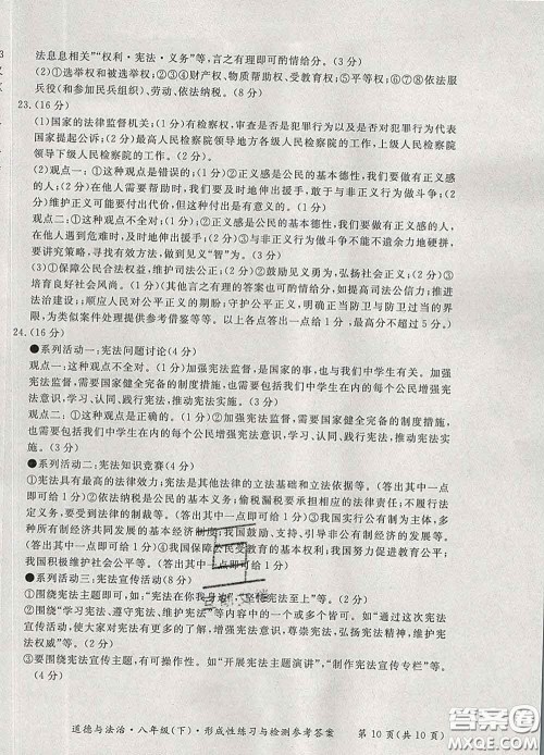 2020新版新课标形成性练习与检测八年级道德与法治下册人教版答案