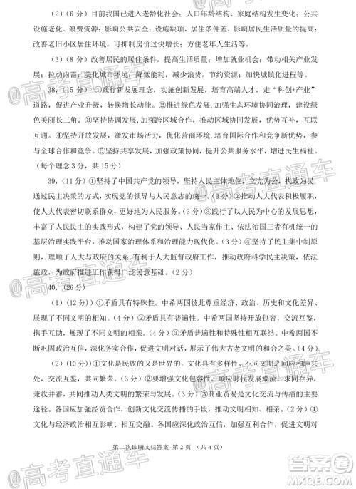 2020年甘肃省第二次高考诊断考试文科综合试题及答案 2020年甘肃省第二次高考诊断考试文科综合试题及答案
