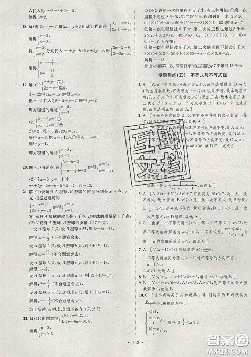 2020春思路教练同步课时作业七年级数学下册人教版答案
