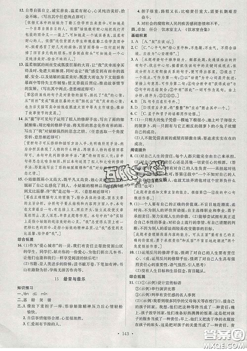 2020春思路教练同步课时作业七年级语文下册人教版答案 2020春思路教练同步课时作业七年级语文下册人教版答案