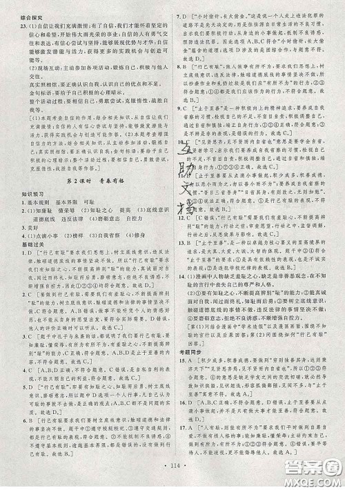 2020春思路教练同步课时作业七年级道德与法治下册人教版答案