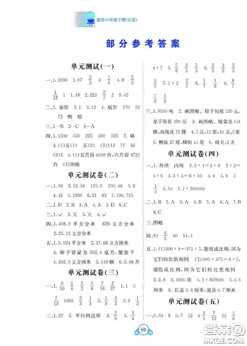 2020自主学习能力测评单元测试六年级数学下册B版答案