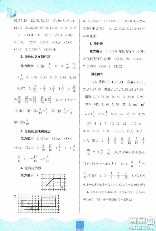 广西教育出版社2020自主学习能力测评五年级数学下册人教版答案