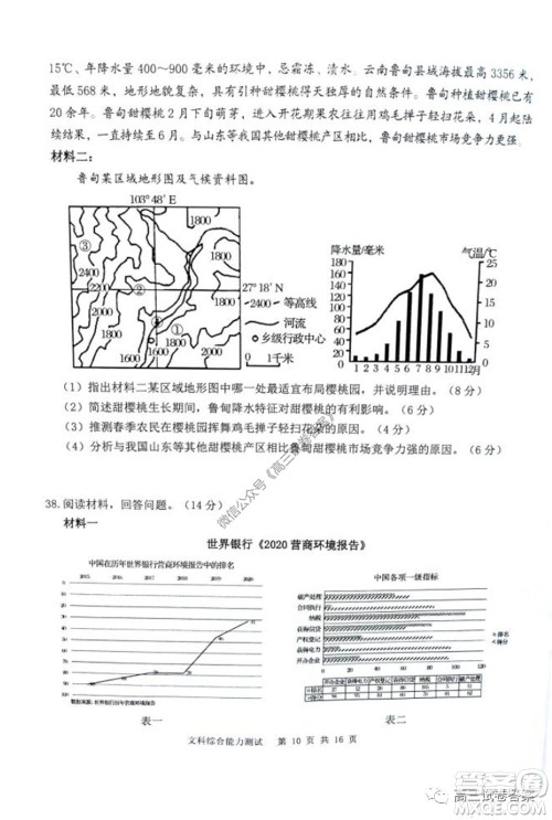 雅礼中学2020届高三5月质量检测文科综合试题及答案