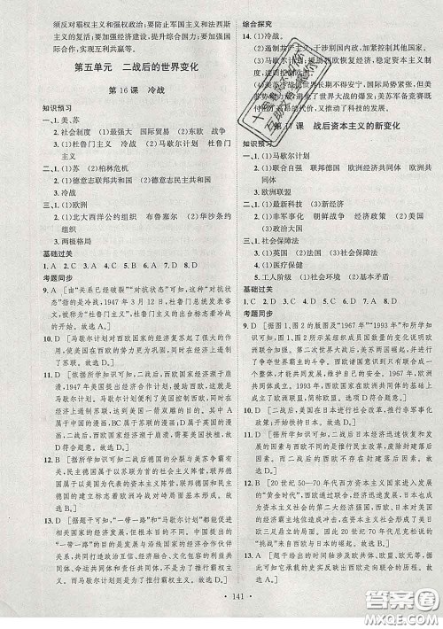 2020春思路教练同步课时作业九年级历史下册人教版答案