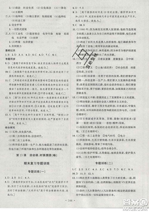 2020春思路教练同步课时作业九年级历史下册人教版答案