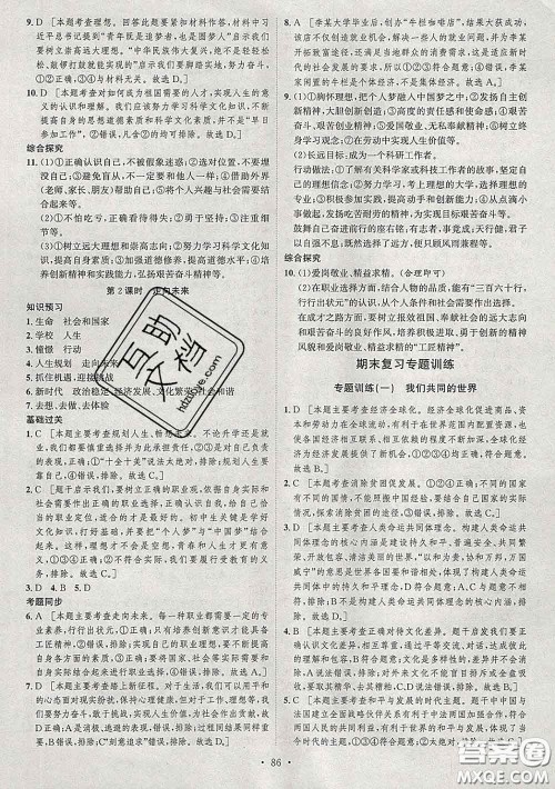 2020春思路教练同步课时作业九年级道德与法治下册人教版答案