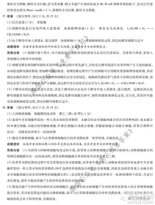 天一大联考皖豫联盟体2020届高中毕业班第三次考试理科综合试题及答案