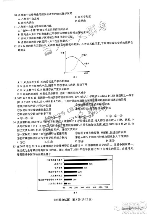 天一大联考皖豫联盟体2020届高中毕业班第三次考试文科综合试题及答案